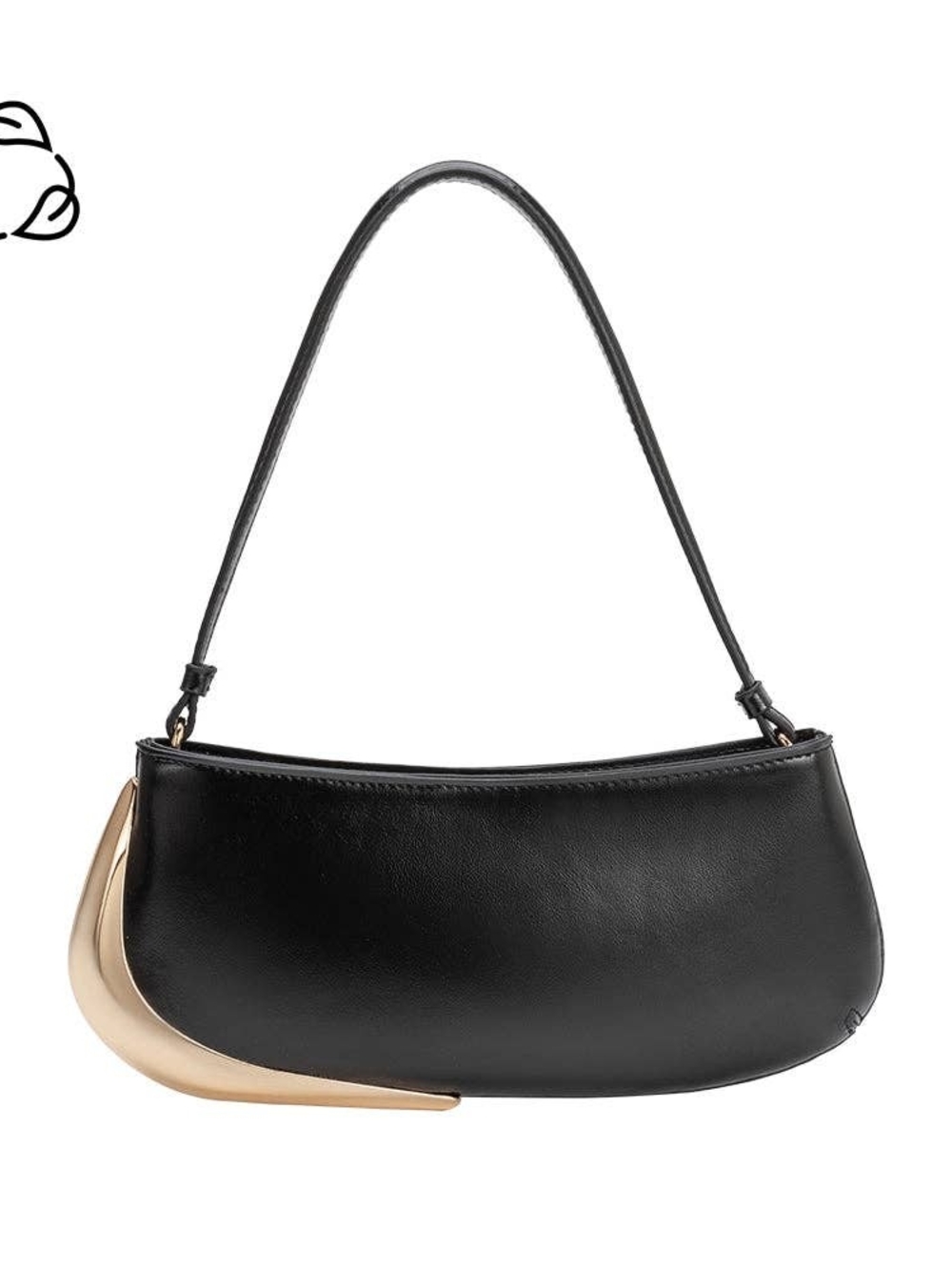 Black Recycled Vegan Leather Shoulder Bag with Gold Accent